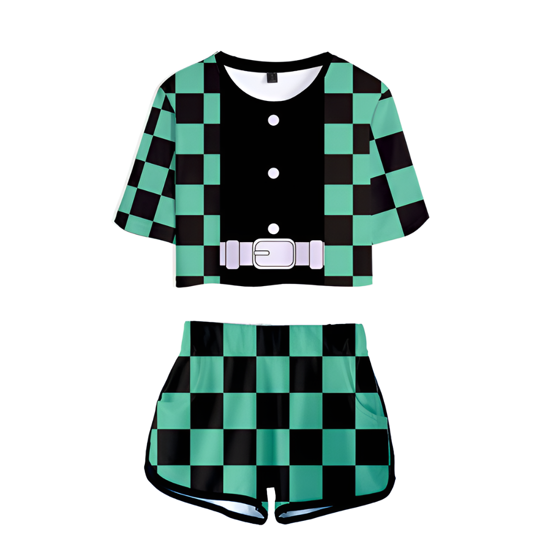Pyjama demon slayer femme Tanjiro vert et noir