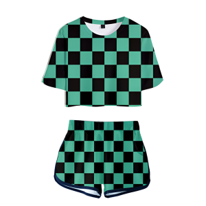 Pyjama demon slayer femme Tanjiro motif carreaux verts