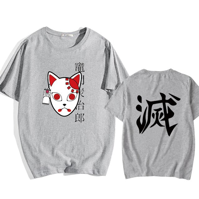 T shirt Demon Slayer masque floqué en 4 couleurs unisexe – Image 4