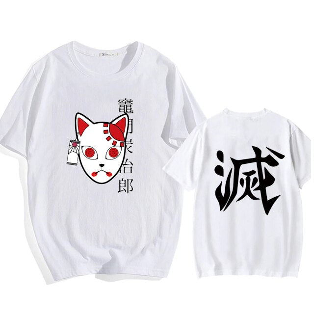 T shirt Demon Slayer masque floqué en 4 couleurs unisexe – Image 3